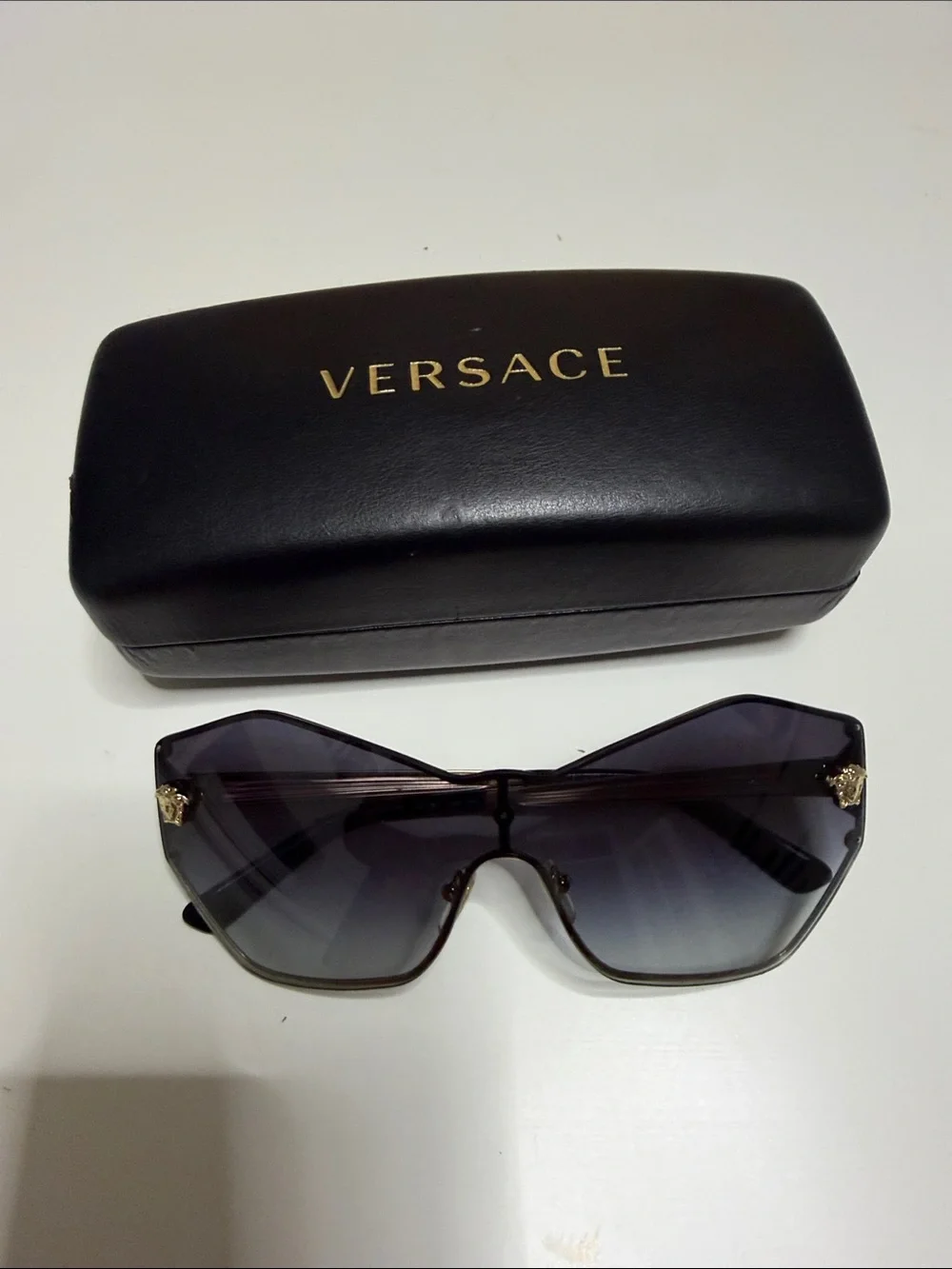 Versace Black Gradient Shield Sunglasses with Gold Medusa Accents